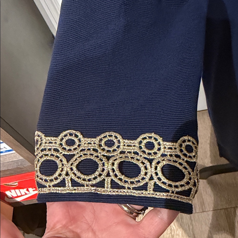 Charter Club Navy Long-Sleeve Dress with Gold Loop Embroidery - Picture 3 of 7